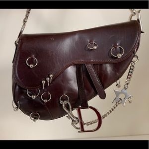 Brown Leather Christian Dior piercing Saddle Bag